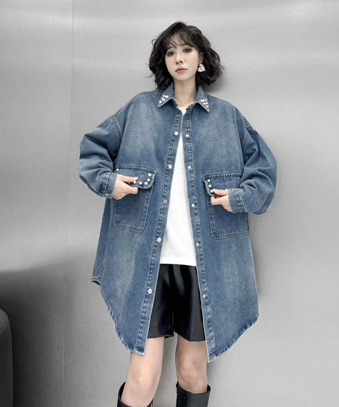 Loose Rivet Denim Blouse